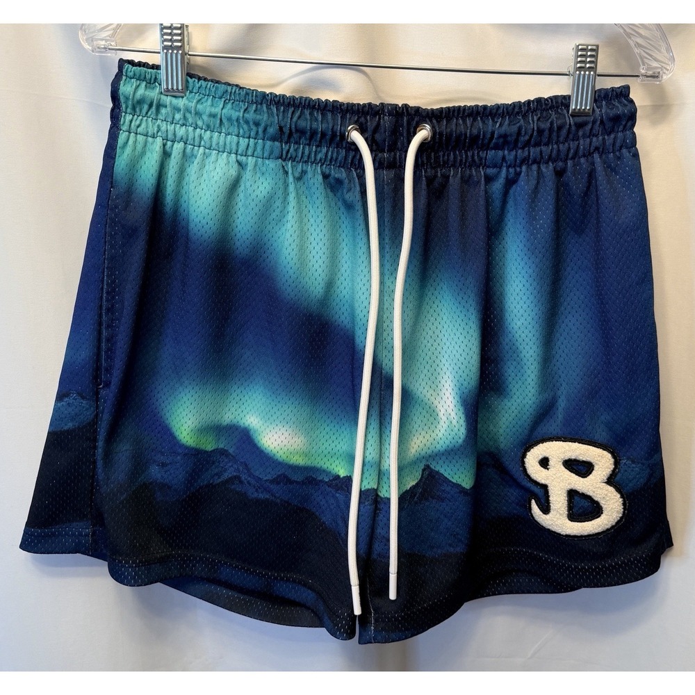 BKTSQD Bucket Squad Men's Large Shorts Mesh Aurora Borealis Blue Streetwear